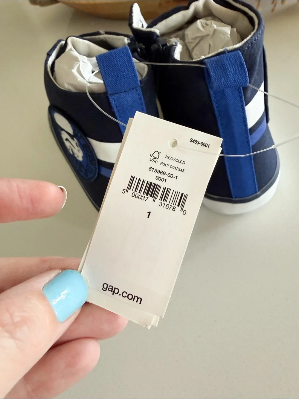 GAP Navy and White Kids High-Top Sneakers with Blue Stripe